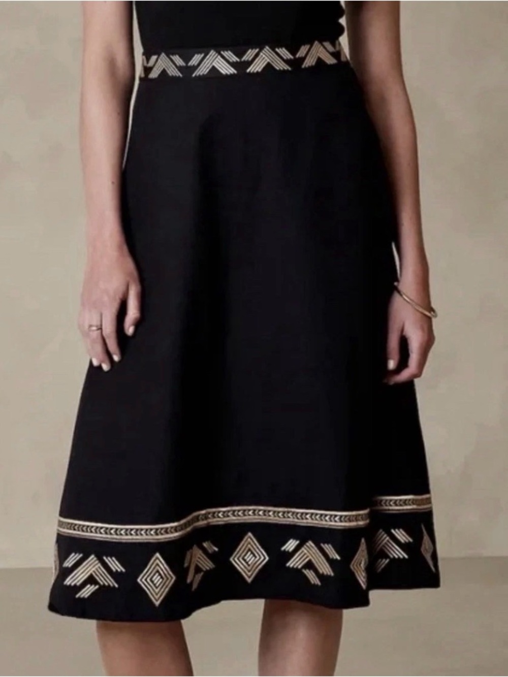 Banana Republic Black A-Line Skirt with Gold Geometric Trim